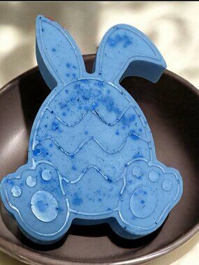 Blue lemon soap Easter egg bunny 4x3in 8oz shea butter handmade